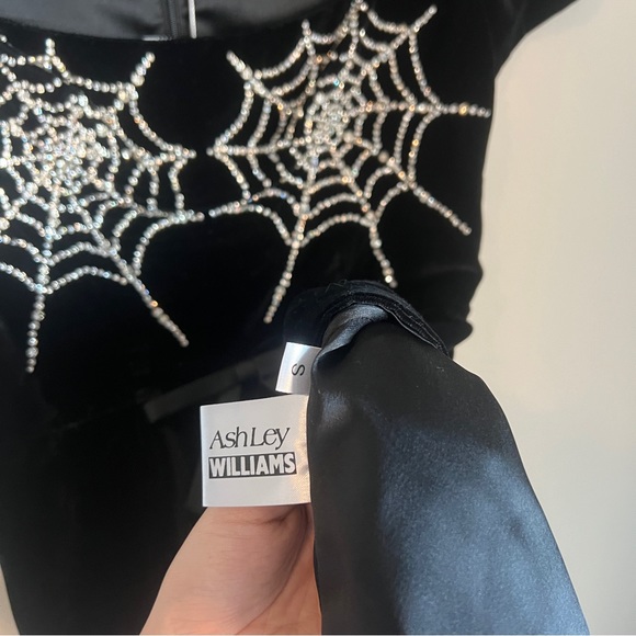 Ashley Williams London Cobweb Mini Dress - Black velvet and crystal spiderwebs - Picture 5 of 6
